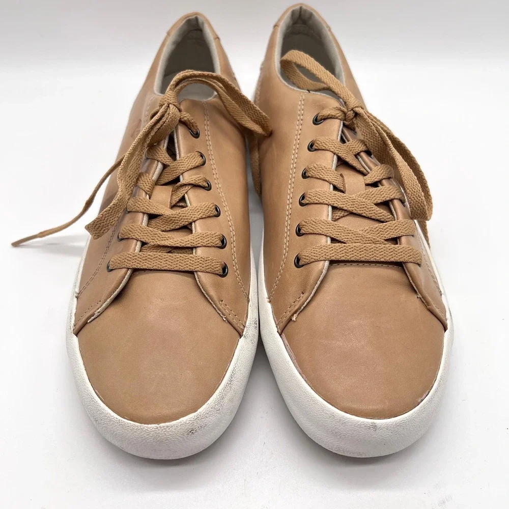 SPERRY Sneaker Mens 7 Tan Leather Low Top Top-sider striper Leather Sneaker NWOB - Picture 3 of 12